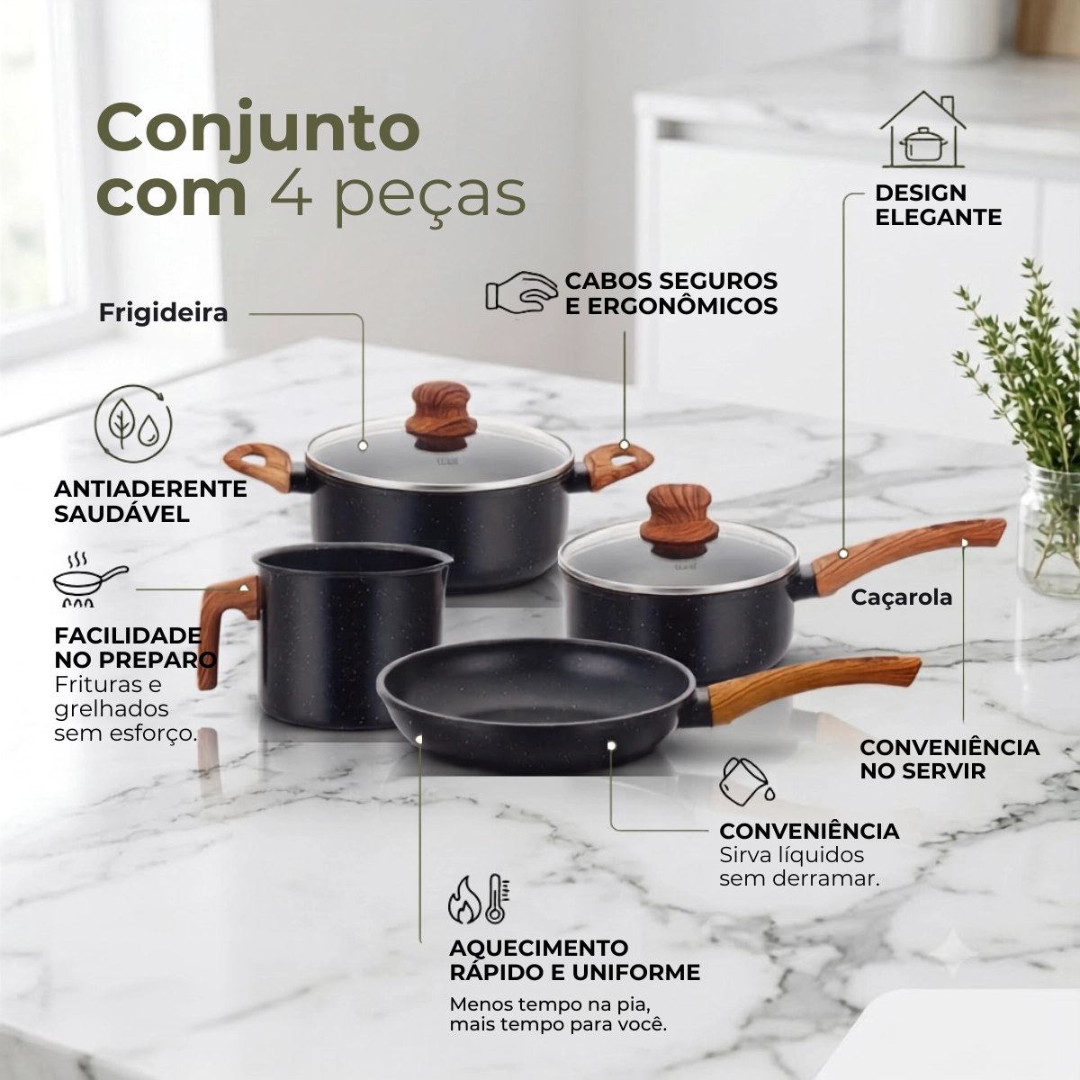 JOGO DE PANELAS INDUÇÃO ANTIADERENTE FUNDO TRIPLO REVESTIMENTO CERÂMICO ONYX PRETO JOGO DE PANELAS INDUÇÃO ANTIADERENTE FUNDO TRIPLO REVESTIMENTO CERÂMICO ONYX PRETO