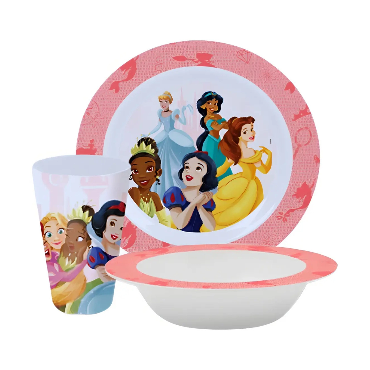 JOGO REFEIÇÃO INFANTIL MELAMINA PRINCESAS DISNEY COPO PRATO E TIGELA