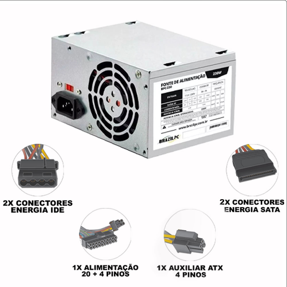 Kit 10 Fonte para Pc Atx 230w Brazilpc Bpc-230 Kit 10 Fonte para Pc Atx 230w Brazilpc Bpc-230