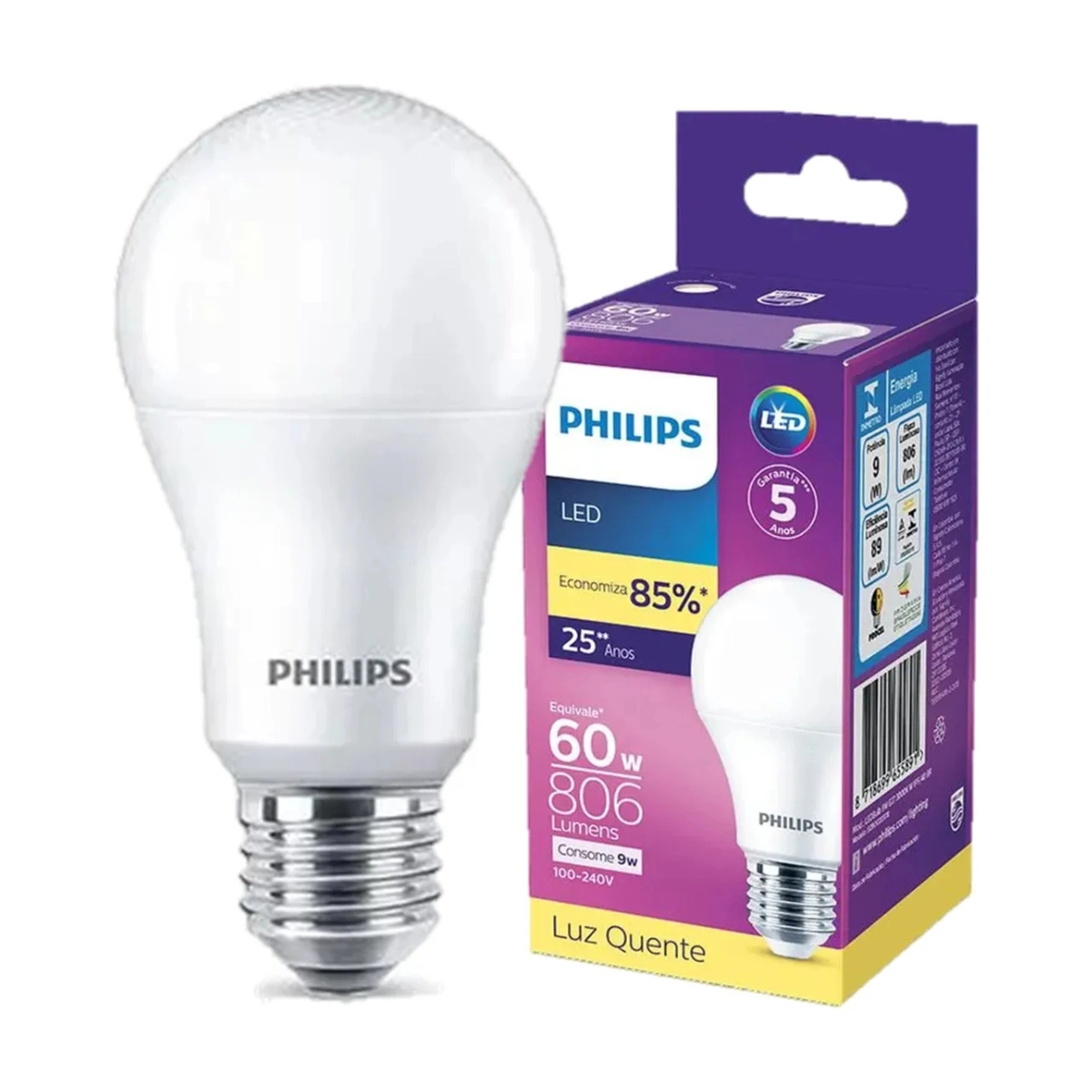 KIT 10 LÂMPADAS LED BULBO A60 9W 3000K 806LM BIVOLT