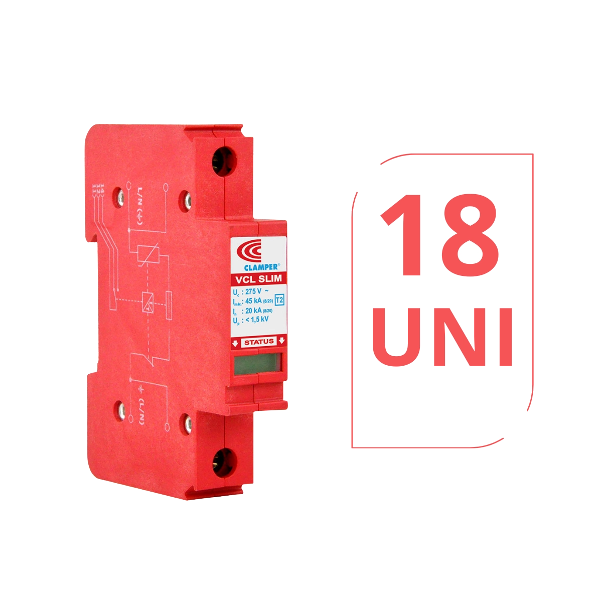 KIT 18 UN DISPOSITIVO DE PROTEÇÃO CONTRA RAIOS COM DPS FRONT V 275V 20KA VERMELHO
