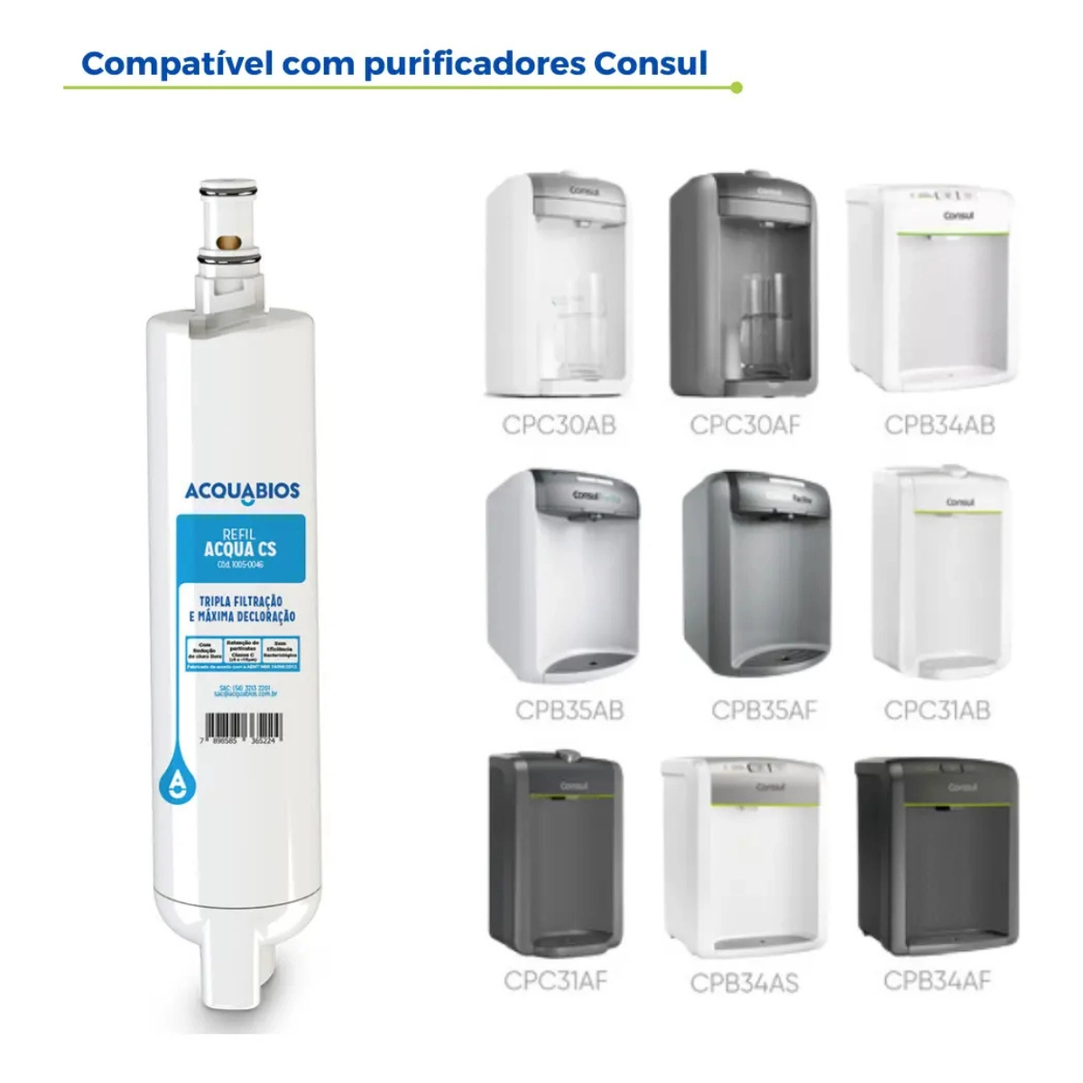 KIT 2 REFIL FILTRO PURIFICADOR ACQUA CS10 34/31 CONSUL ULTRAFILTRAÇÃO