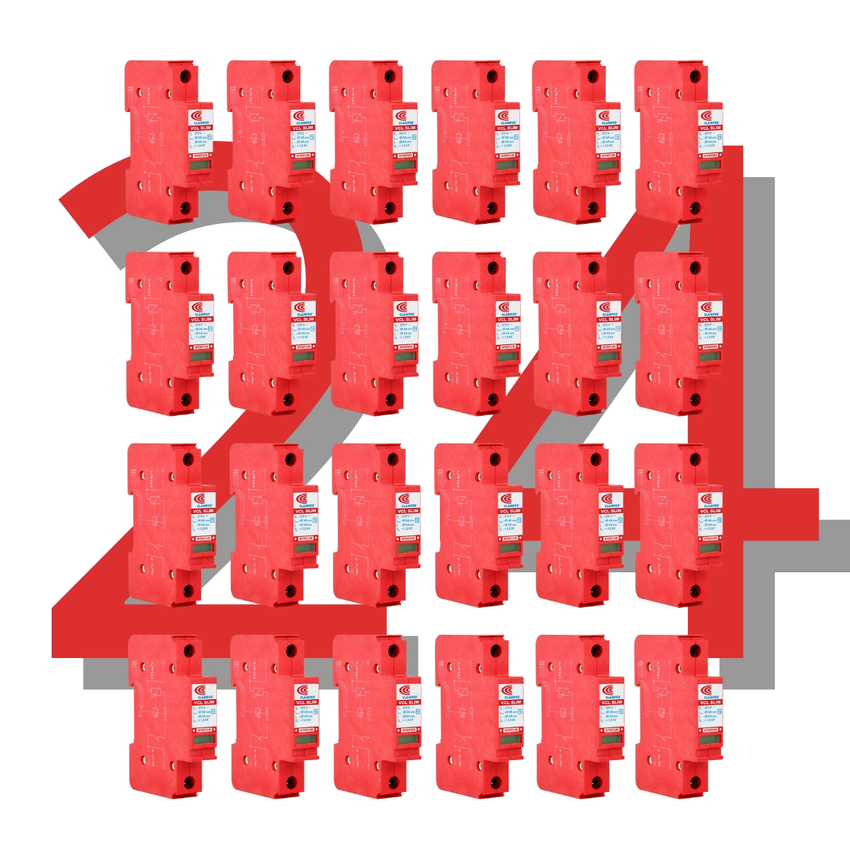 KIT 24 UN DISPOSITIVO DE PROTEÇÃO CONTRA RAIOS ADPS FRONT V 275V 45KA VERMELHO