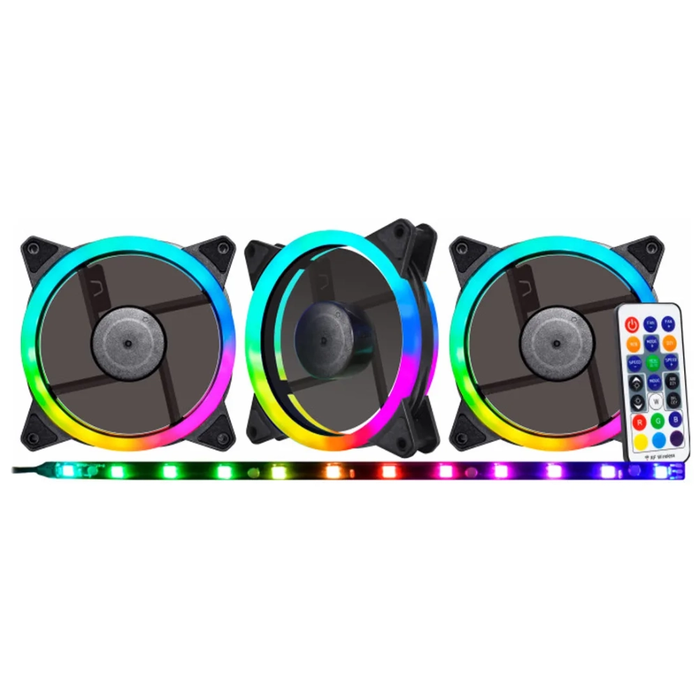 Kit 3 Cooler Fan Pc Gamer K-mex Rgb 1200 Rpm com Controle