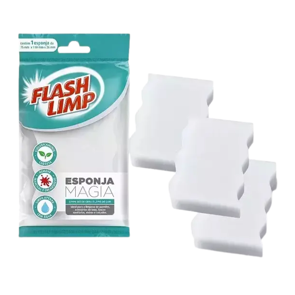 KIT 3 ESPONJAS MAGICAS MULTILIMPEZA E TIRA MANCHAS FLASH LIMP BRANCA 