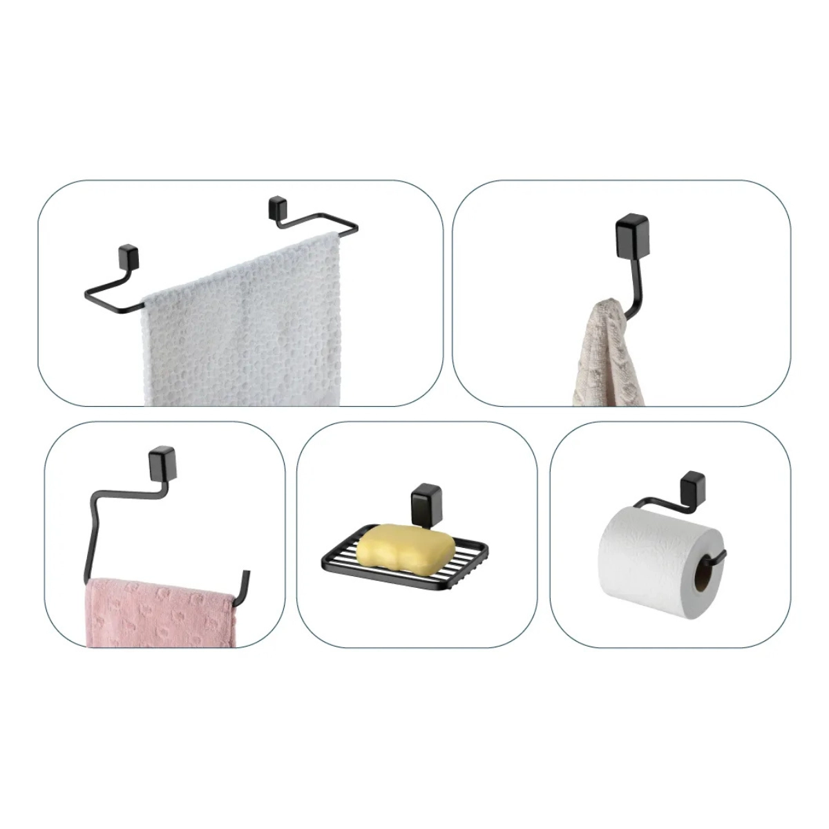 KIT ACESSÓRIOS BANHEIRO SCHMITT ESSENCIAL CROMADO 5 PEÇAS PRETO