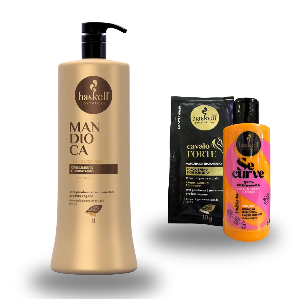 KIT CONDICIONADOR MANDIOCA 1L HASKELL E KIT NUTRIÇÃO TOTAL 10GR