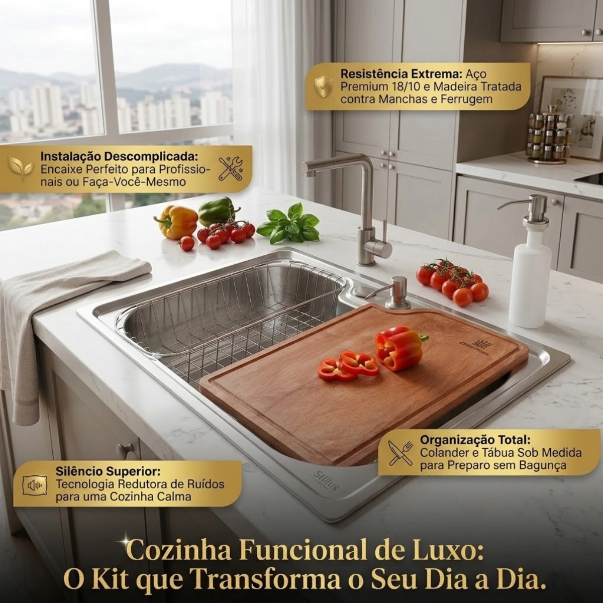 KIT CUBA GOURMET 60X42CM ACO INOX 304 COM ACESSORIOS E TABUA KIT CUBA GOURMET 60X42CM ACO INOX 304 COM ACESSORIOS E TABUA