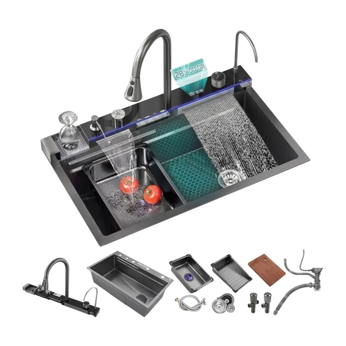 Kit Cuba Tor Filt Disp de Sabao Lav de Copo Tab e Ralo Preto Tam 750x460x220 Esp 3+0.8Mm Kit Cuba Tor Filt Disp de Sabao Lav de Copo Tab e Ralo Preto Tam 750x460x220 Esp 3+0.8Mm