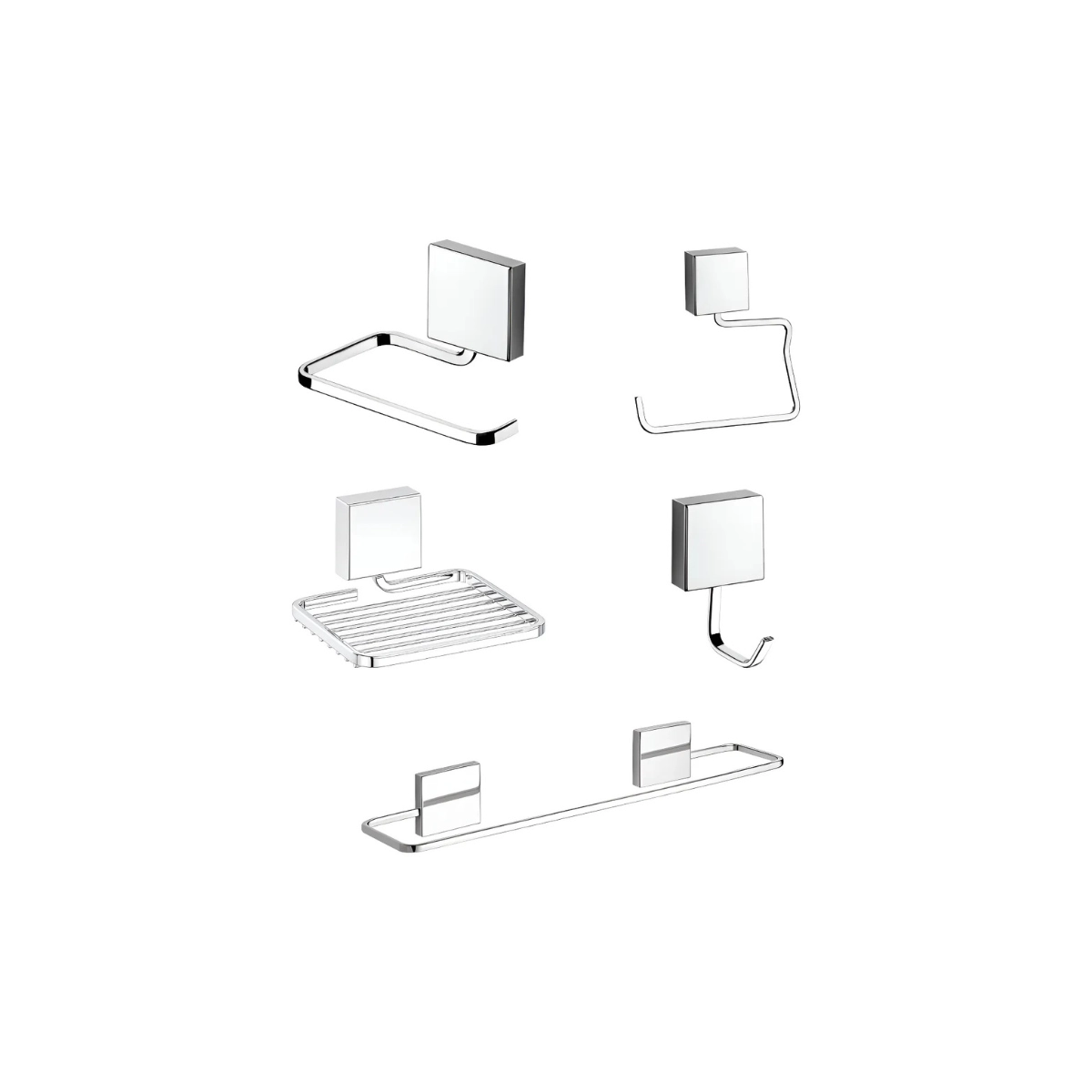 KIT DE ACESSÓRIOS PARA BANHEIRO FIXAÇÃO POR ADESIVO LINHA FIXARE CROMADO