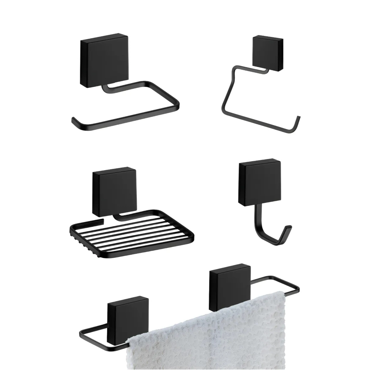 KIT DE ACESSÓRIOS PARA BANHEIRO FIXAÇÃO POR ADESIVO LINHA FIXARE PRETO