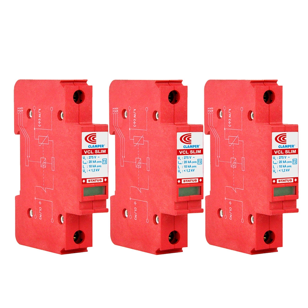 KIT ECONÔMICO C/ 3 DISPOSITIVOS DE PROTEÇÃO CONTRA RAIOS COM DPS CLAMPER FRONT V 275V 20KA 