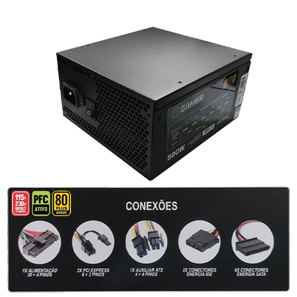 Kit Gabinete Gamer C2-2901 + Fonte 500w 80 Plus