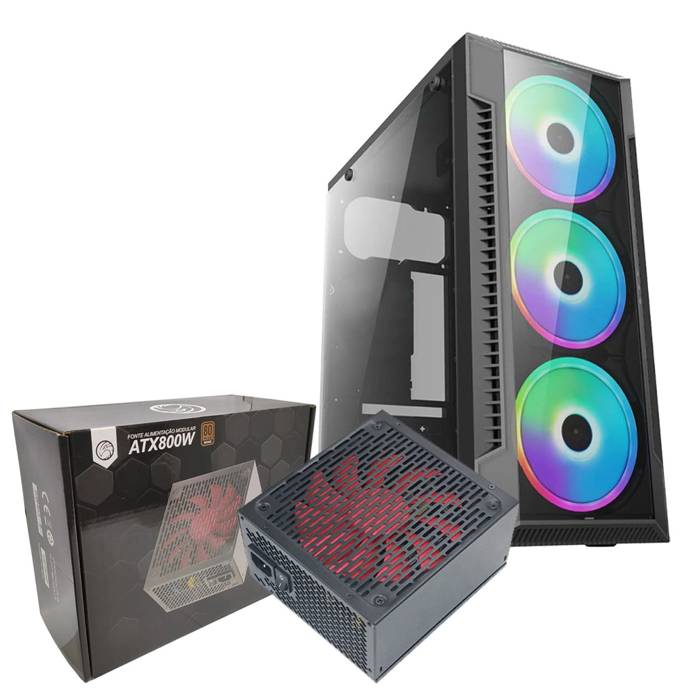 Kit Gabinete Gamer C3147 + Fonte 800w 80 Plus