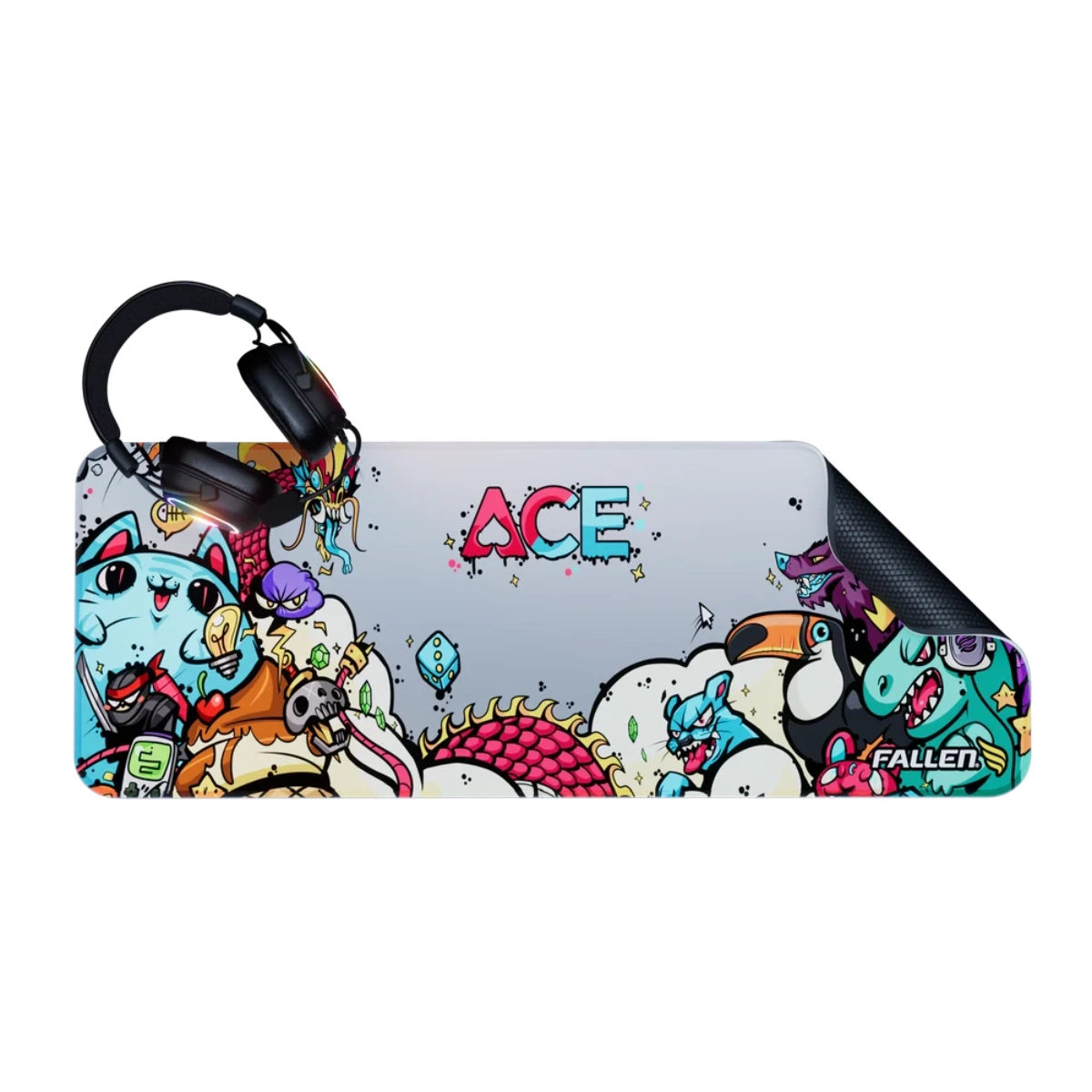 KIT GAMER FALLEN ESSENCIAL MOUSEPAD ACE ESTENDIDO E HEADSET MORCEGO ECO RGB