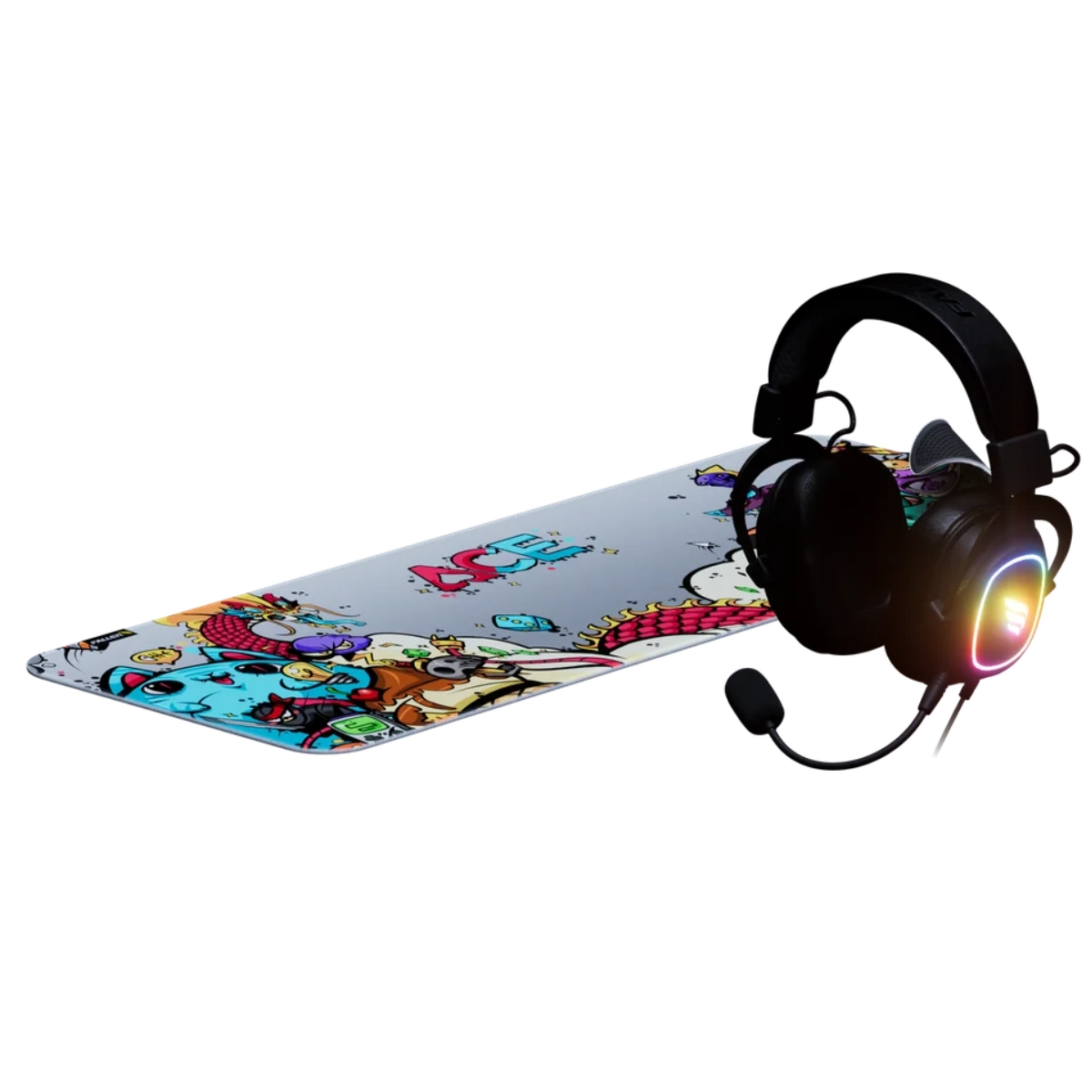 KIT GAMER FALLEN ESSENCIAL MOUSEPAD ACE ESTENDIDO E HEADSET MORCEGO ECO RGB