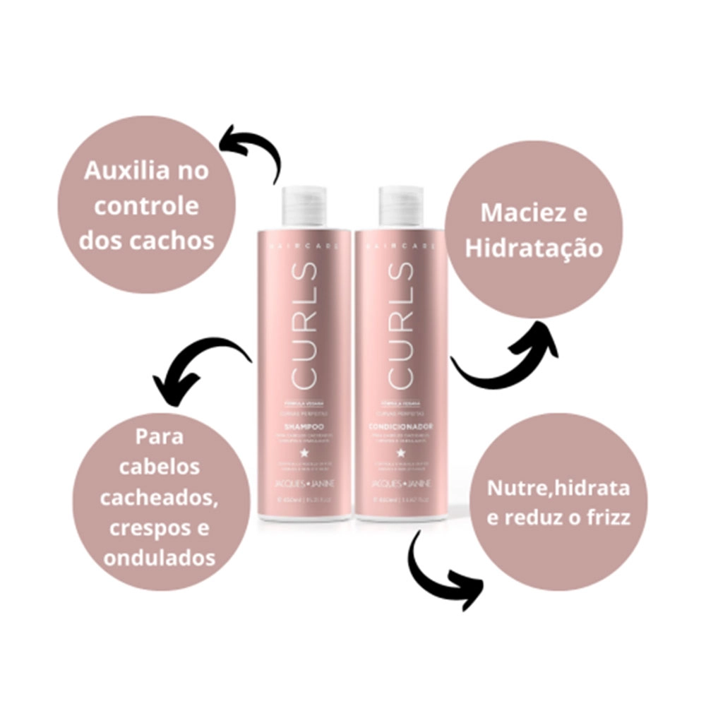 KIT HAIRCARE CURLS JACQUES JANINE SHAMPOO 450ML + CONDICIONADOR 440ML 