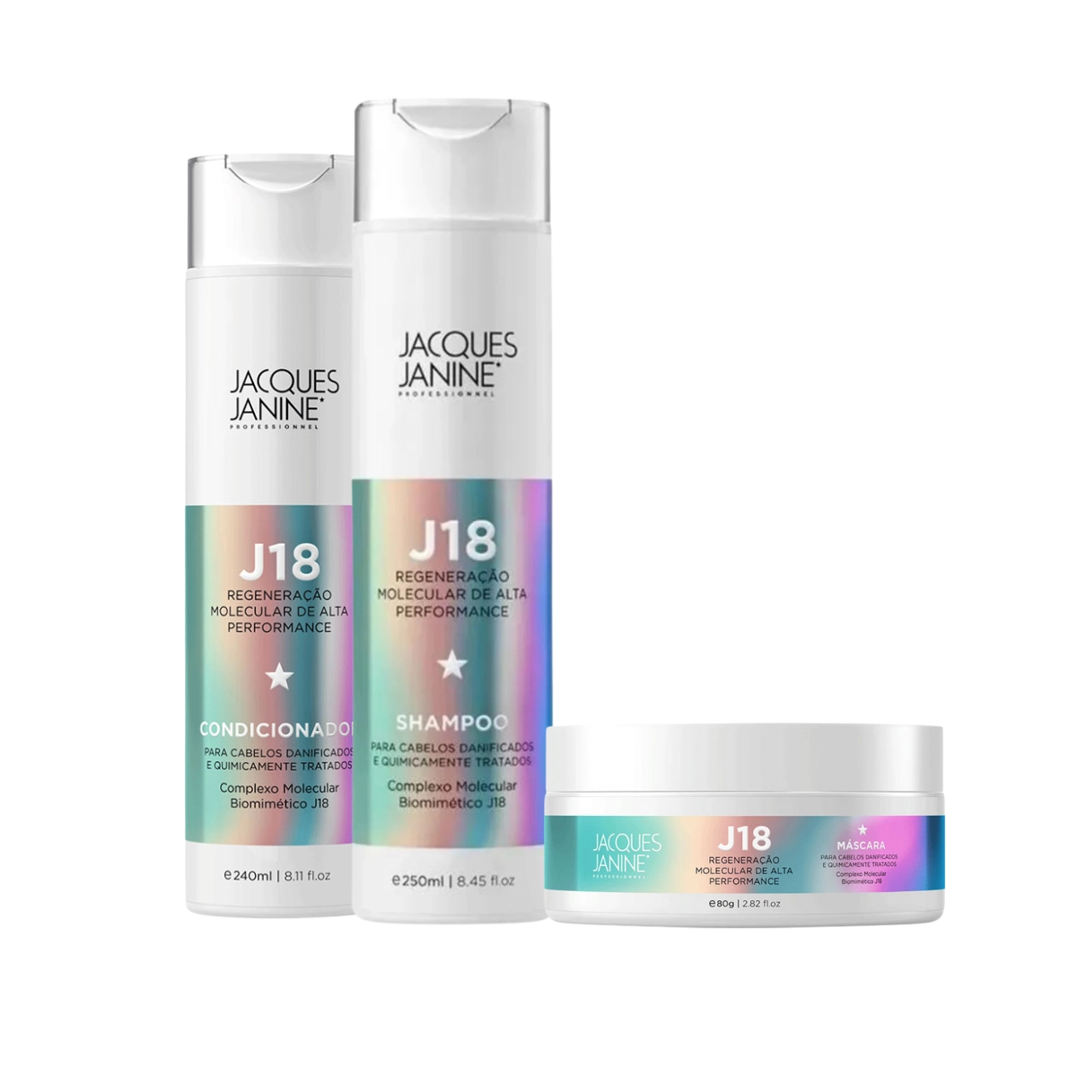 KIT JACQUES JANINE J18 SHAMPOO, CONDICIONADOR E MÁSCARA 80G