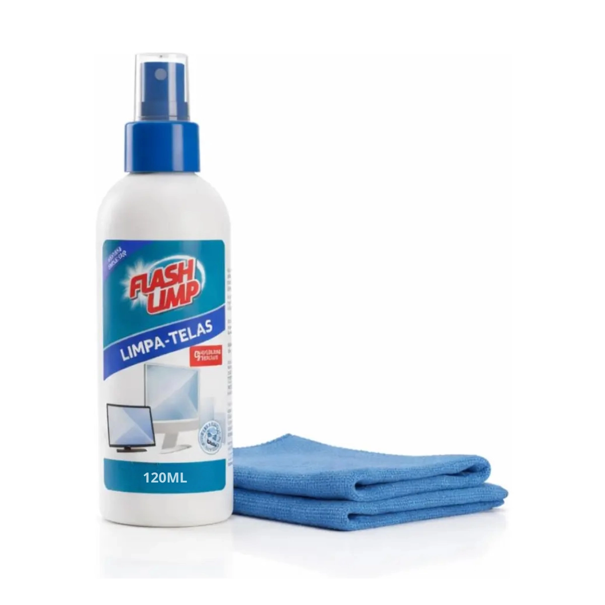 KIT LIMPADOR DE TELAS COM PANO MICROFIBRA 120ML FLASH LIMP