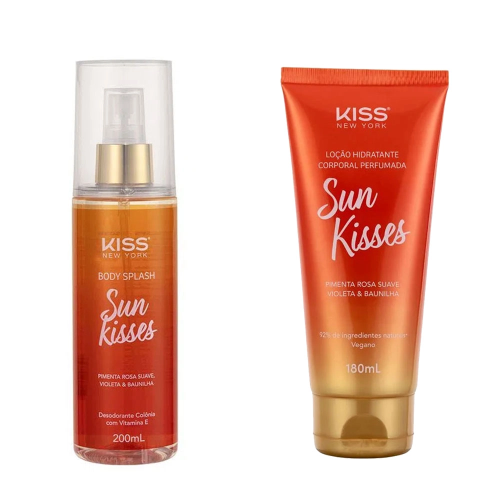 KIT PAR PERFEITO PARA SEU CORPO LOÇÃO CORPORAL E BODY SPLASH SUN KISSES KISS NEW YORK 