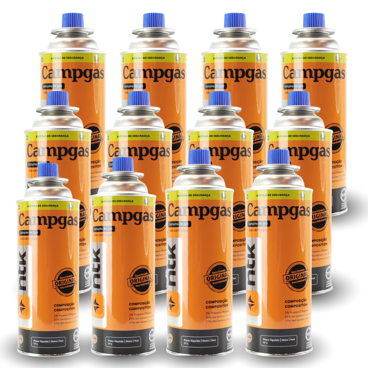 KIT REFIL 12 CARTUCHOS DE GAS PRA MAÇARICO FOGAREIRO PORTATIL