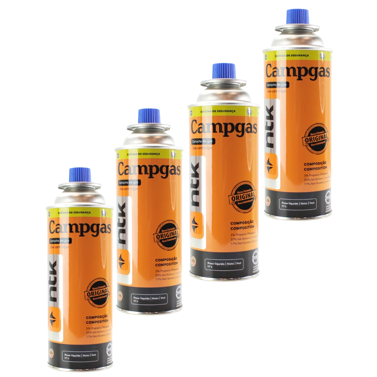 KIT REFIL 4 CARTUCHOS DE GAS PRA MAÇARICO FOGAREIRO PORTATIL