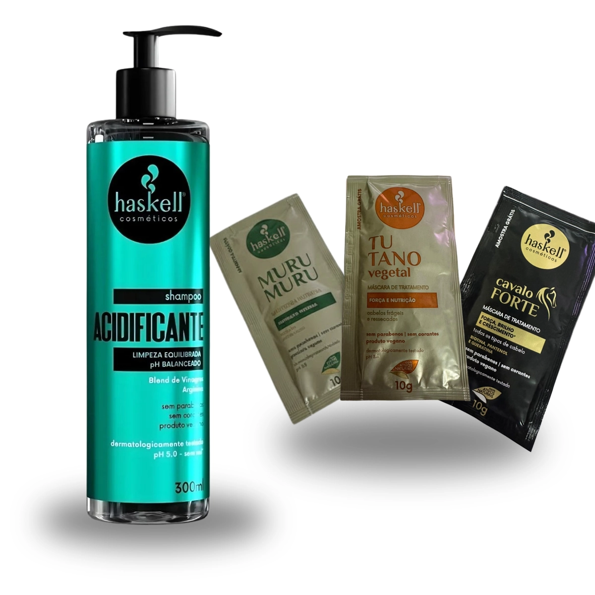 KIT SHAMPOO ACIDIFICANTE 300ML HASKELL PLUS KIT FORÇA TOTAL E NUTRIÇÃO 10GR