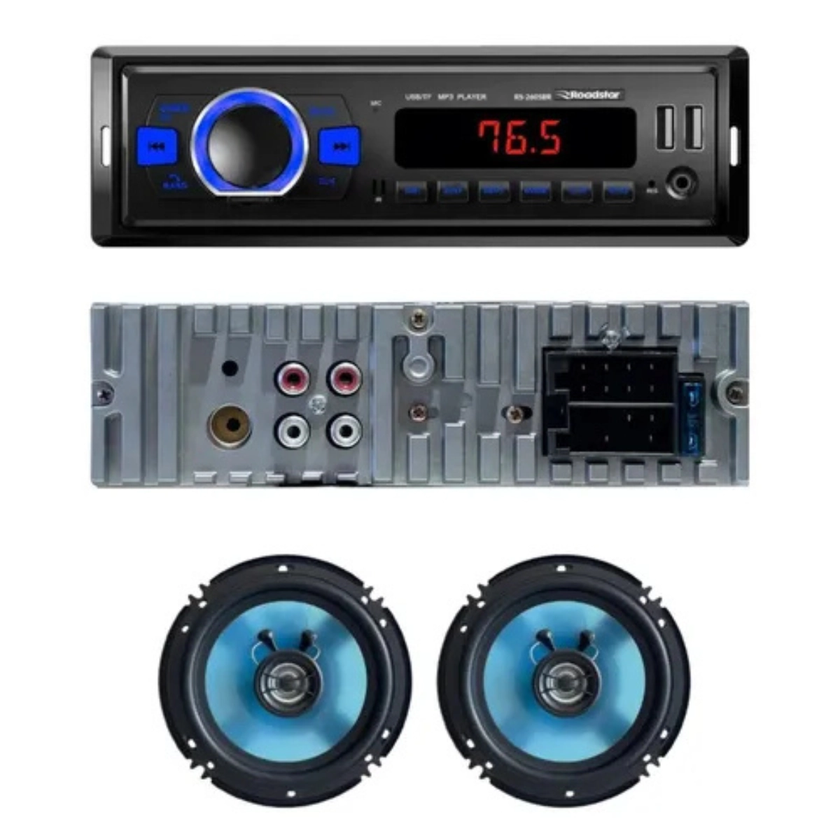 Kit Som Automotivo Roadstar RS-2660BR: Auto Rádio Bluetooth + 2 Alto-Falantes 6