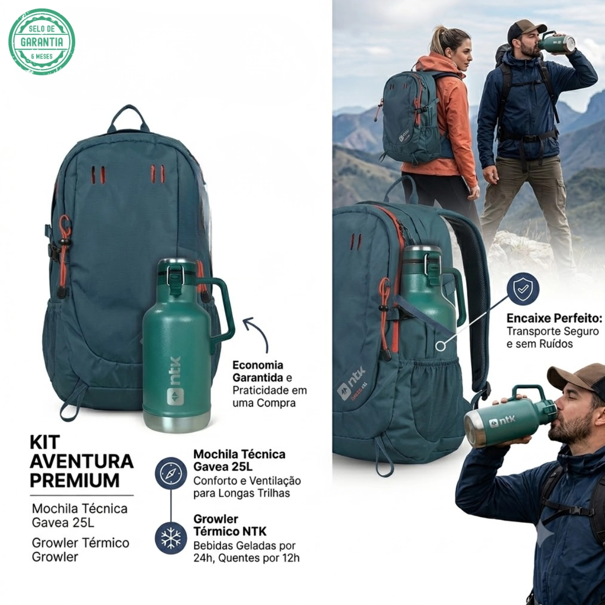 KIT TRILHA SEGURA MOCHILA GAVEA 25L E GARRAFA TÉRMICA GROWLER 1,9L VERDE KIT TRILHA SEGURA MOCHILA GAVEA 25L E GARRAFA TÉRMICA GROWLER 1,9L VERDE