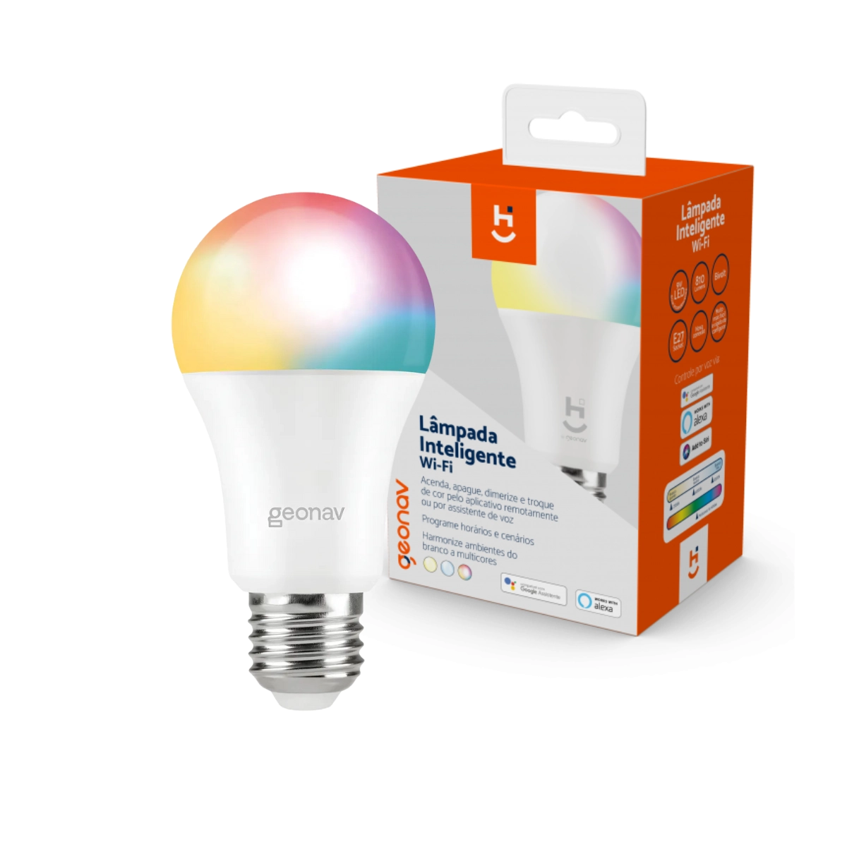 LÂMPADA INTELIGENTE WIFI RGB+W QUENTE E FRIO GEONAV BIVOLT