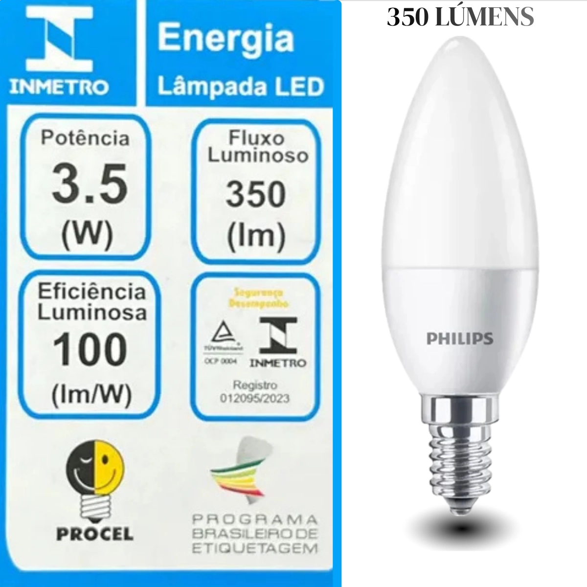 LAMPADA DE LED BRANCA VELA PHILIPS 6500K 3,5W E14 ADAPTADOR E27
