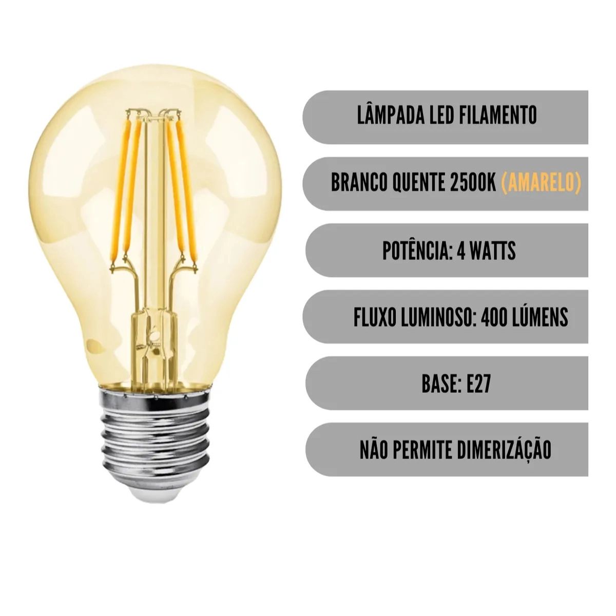 LAMPADA LED RETRO FILAMENTO PHILIPS A60 4W LUZ QUENTE 2500K LAMPADA LED RETRO FILAMENTO PHILIPS A60 4W LUZ QUENTE 2500K