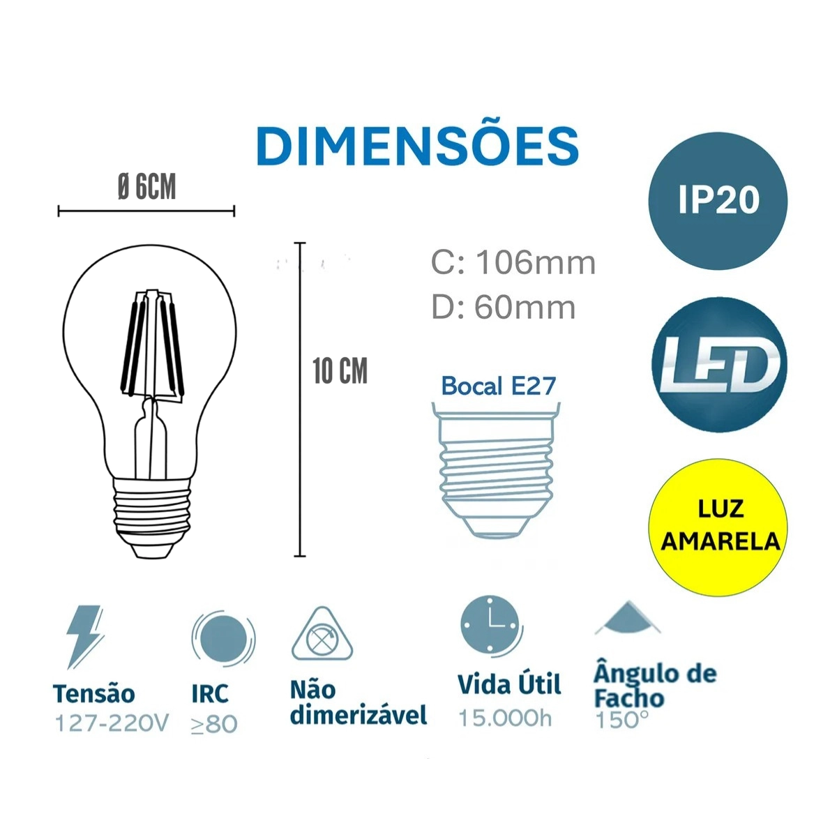 LAMPADA LED RETRO FILAMENTO PHILIPS A60 4W LUZ QUENTE 2500K LAMPADA LED RETRO FILAMENTO PHILIPS A60 4W LUZ QUENTE 2500K