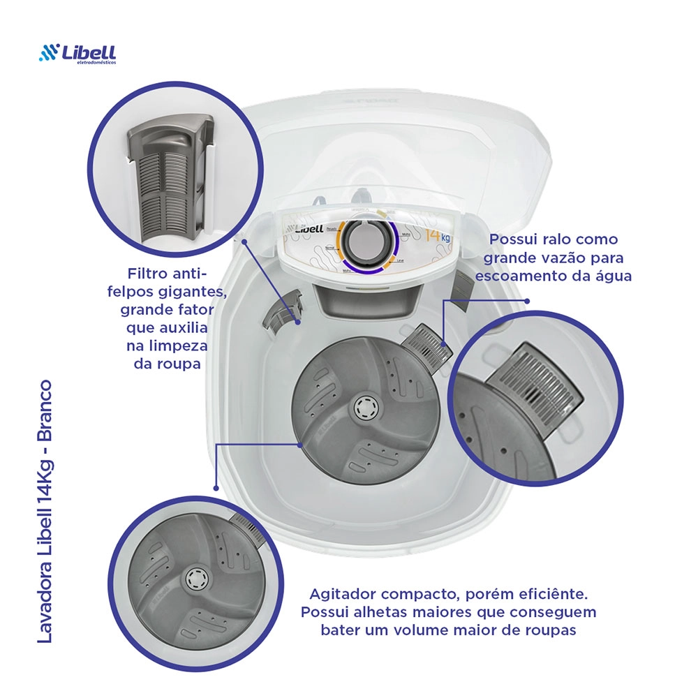 LAVADORA SEMI AUTOMÁTICA 10KG LIBELL BRANCA 127V - 50020039