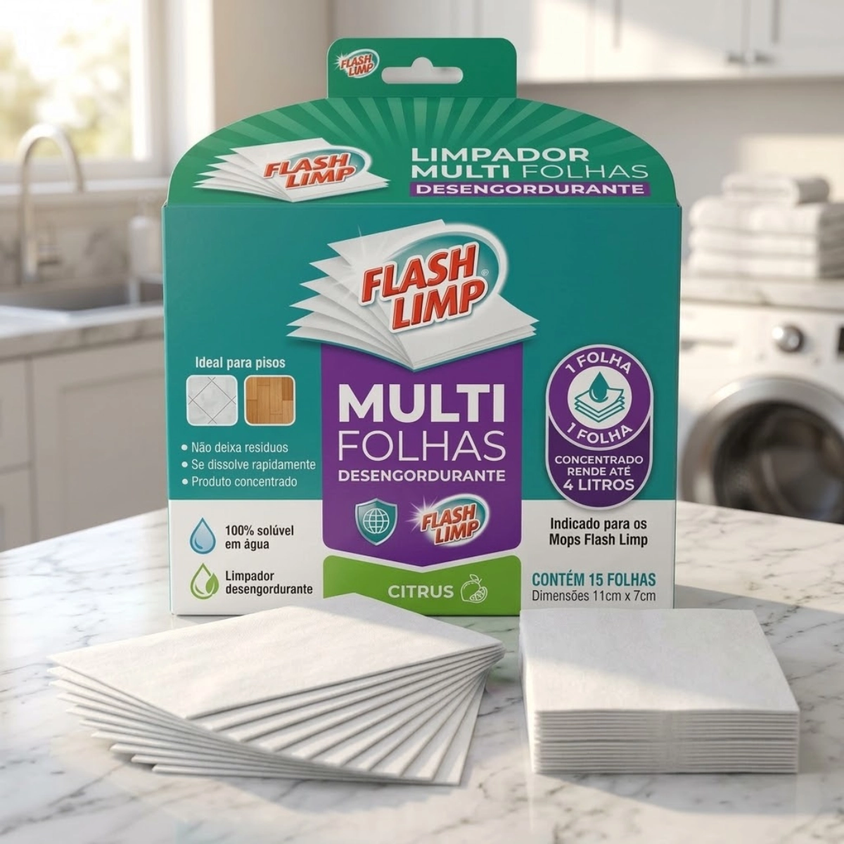 LIMPADOR PERFUMADO MULTIFOLHAS DISSOLVE NA ÁGUA CITRUS FLASH LIMP
