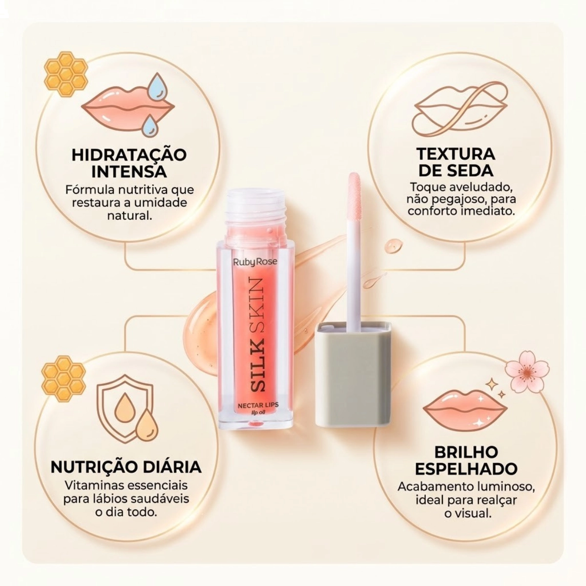 LIP OIL GLOSS BRILHO LABIAL RUBY ROSE NECTAR LIPS DEEP RUBY