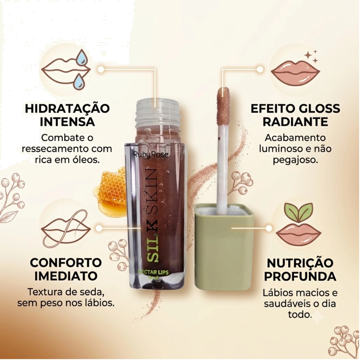 LIP OIL GLOSS BRILHO LABIAL RUBY ROSE NECTAR LIPS ESPRESSO LUXE