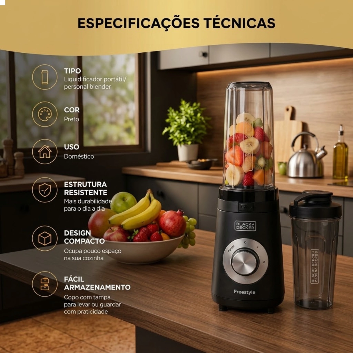 LIQUIDIFICADOR BLENDER PRETO 2 EM 1 FREESTYLE LP420 300W 2 COPOS 127V