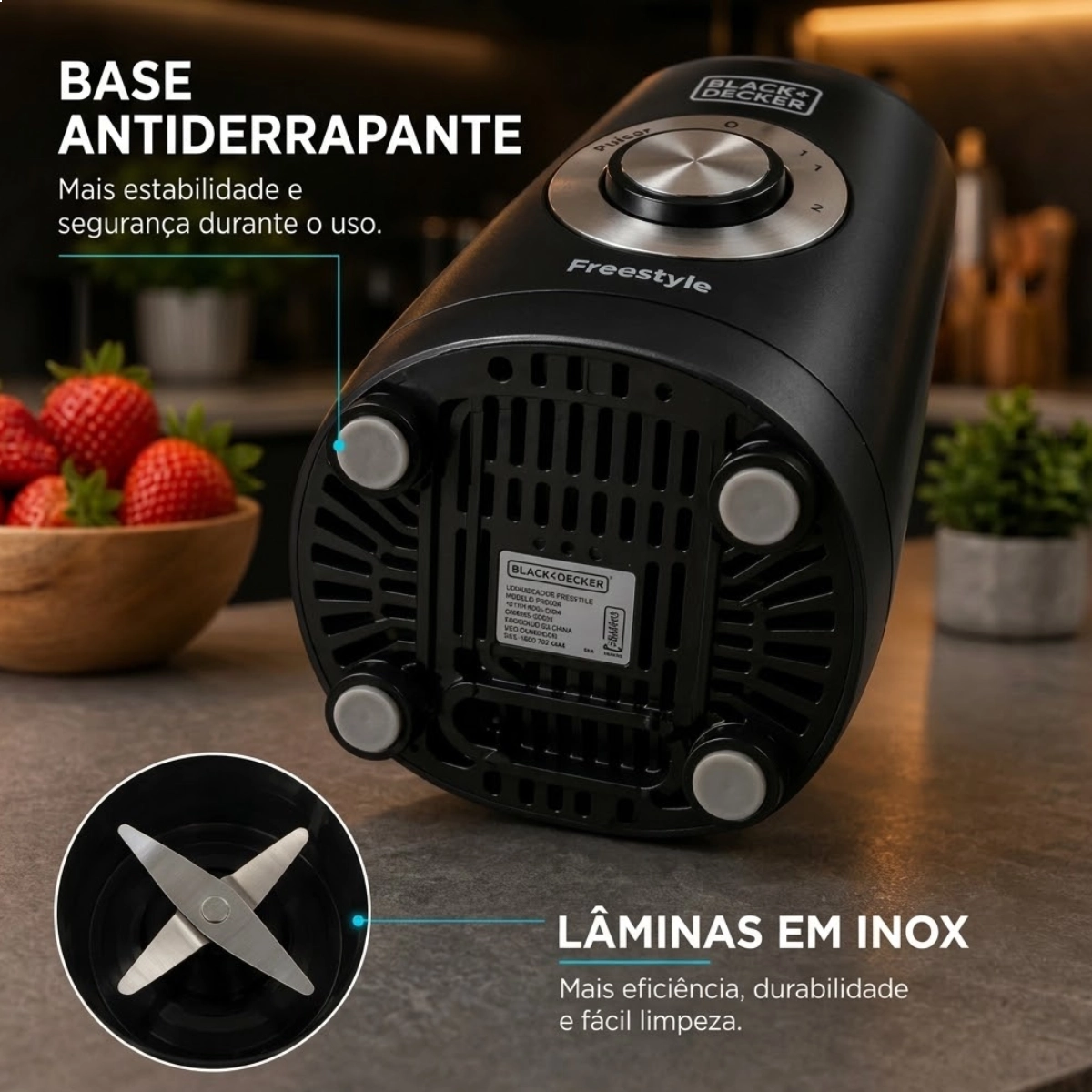 LIQUIDIFICADOR BLENDER PRETO 2 EM 1 FREESTYLE LP420 300W 2 COPOS 127V