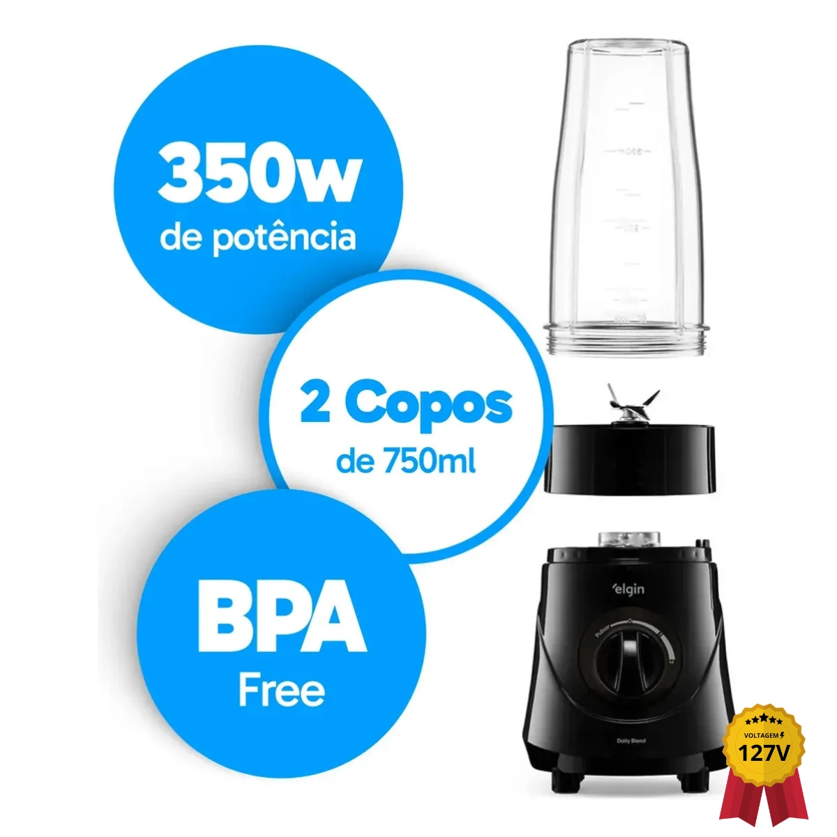 LIQUIDIFICADOR PORTÁTIL DAILY BLEND ELGIN 350W 750ML 127V LIQUIDIFICADOR PORTÁTIL DAILY BLEND ELGIN 350W 750ML 127V