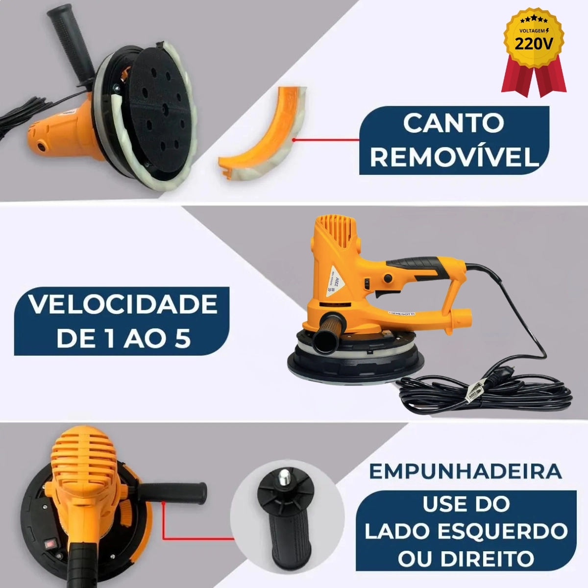 LIXADEIRA ELÉTRICA DE PAREDE COM LED 710W 220V MENEGOTTI MLP710 AMARELO LIXADEIRA ELÉTRICA DE PAREDE COM LED 710W 220V MENEGOTTI MLP710 AMARELO