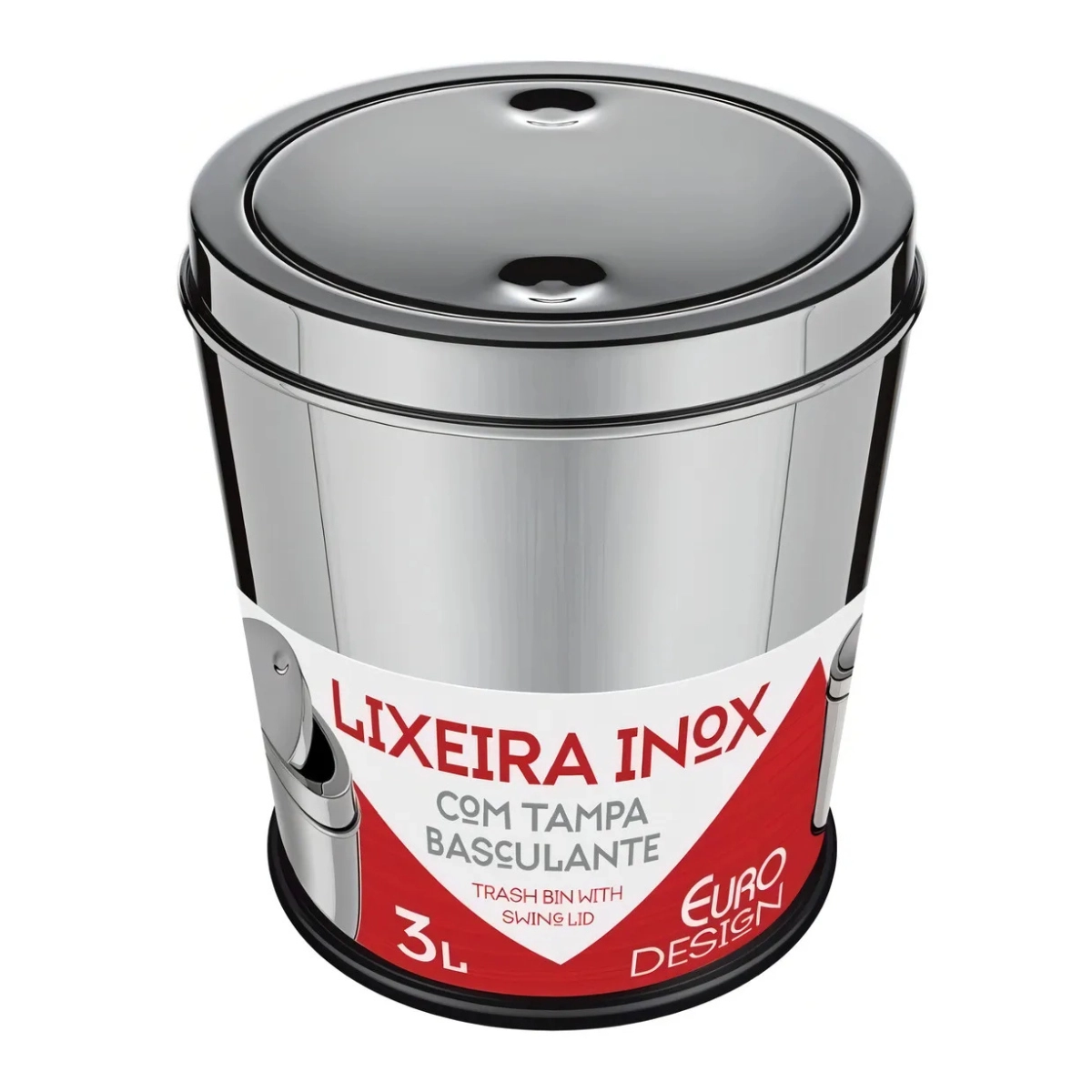 LIXEIRA DE INOX 18CM COM TAMPA BASCULANTE 3 LITROS EURO HOME LIXEIRA DE INOX 18CM COM TAMPA BASCULANTE 3 LITROS EURO HOME