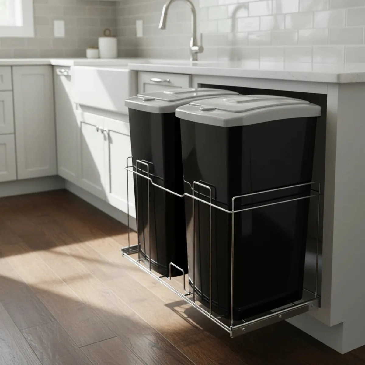 LIXEIRA DESLIZANTE DUPLA CESTO 30L TAMPA CLICK 576X535X350 PRETO