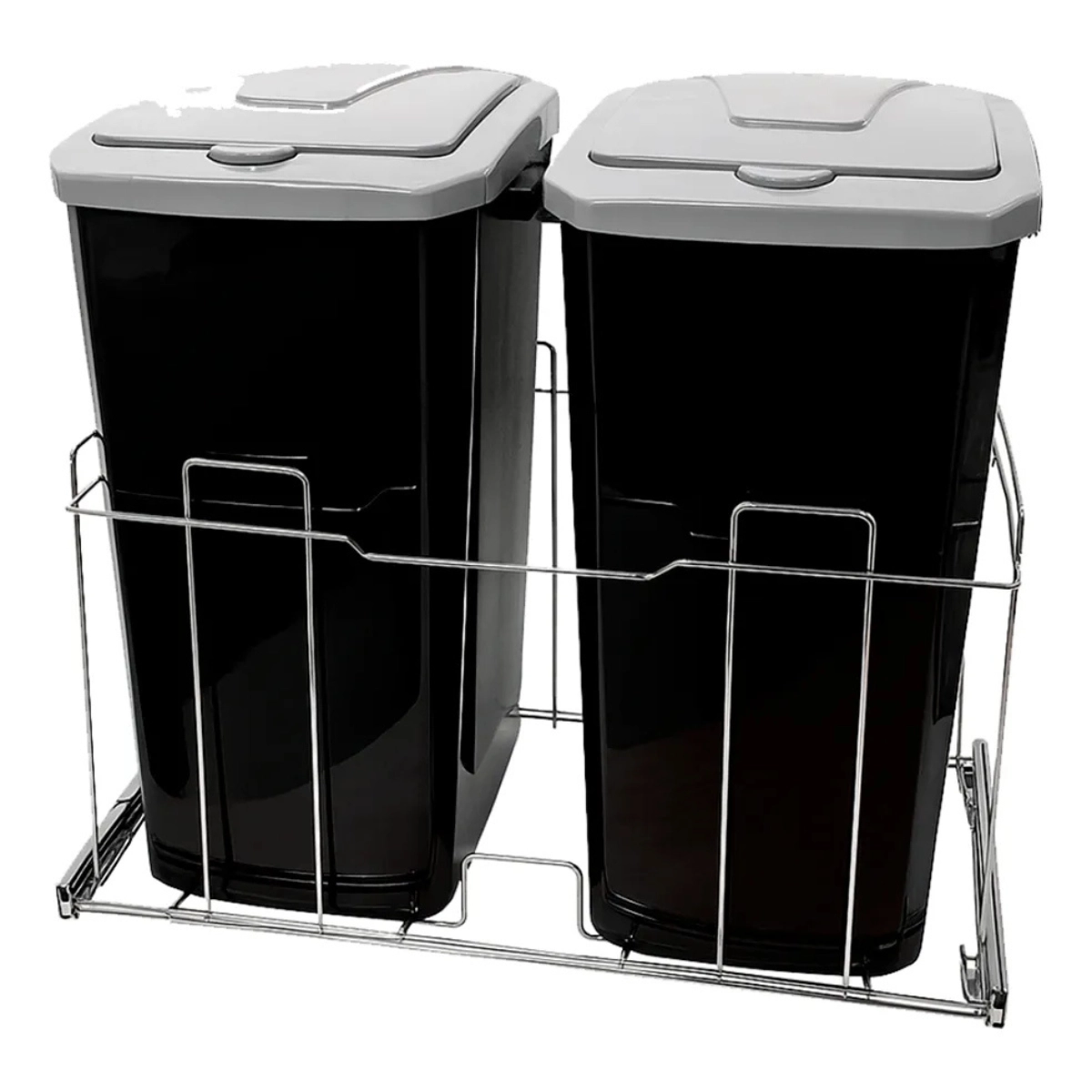 LIXEIRA DESLIZANTE DUPLA CESTO 30L TAMPA CLICK 576X535X350 PRETO