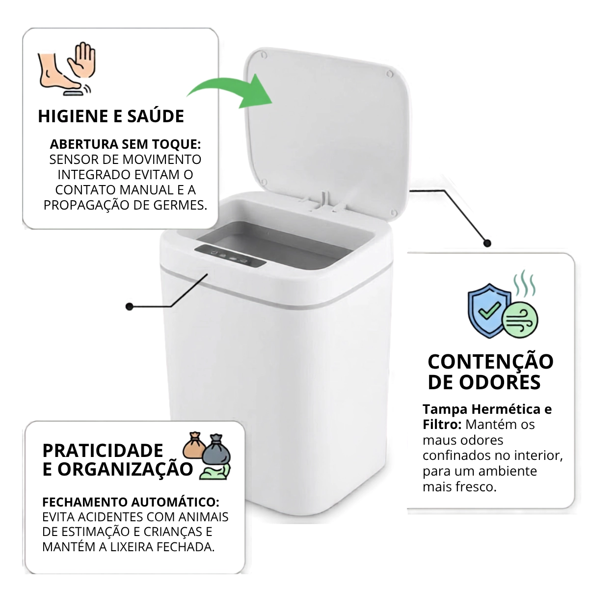 LIXEIRA INTELIGENTE SENSOR RETANGULAR VONDER 12L BRANCA LIXEIRA INTELIGENTE SENSOR RETANGULAR VONDER 12L BRANCA