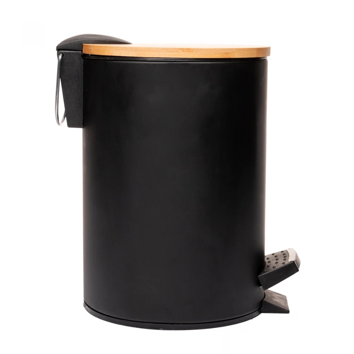 LIXEIRA REDONDA 3 LITROS METAL COM PEDAL E TAMPA EM BAMBU PRETA