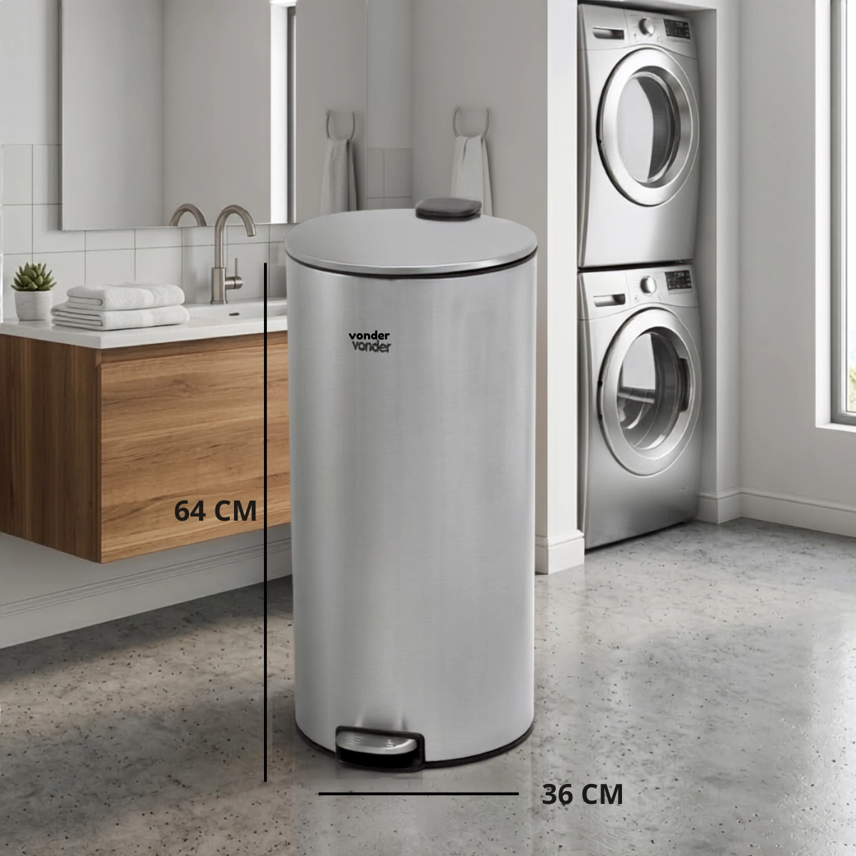 LIXEIRA REDONDA 30 LITROS INOX CINZA VONDER LIXEIRA REDONDA 30 LITROS INOX CINZA VONDER