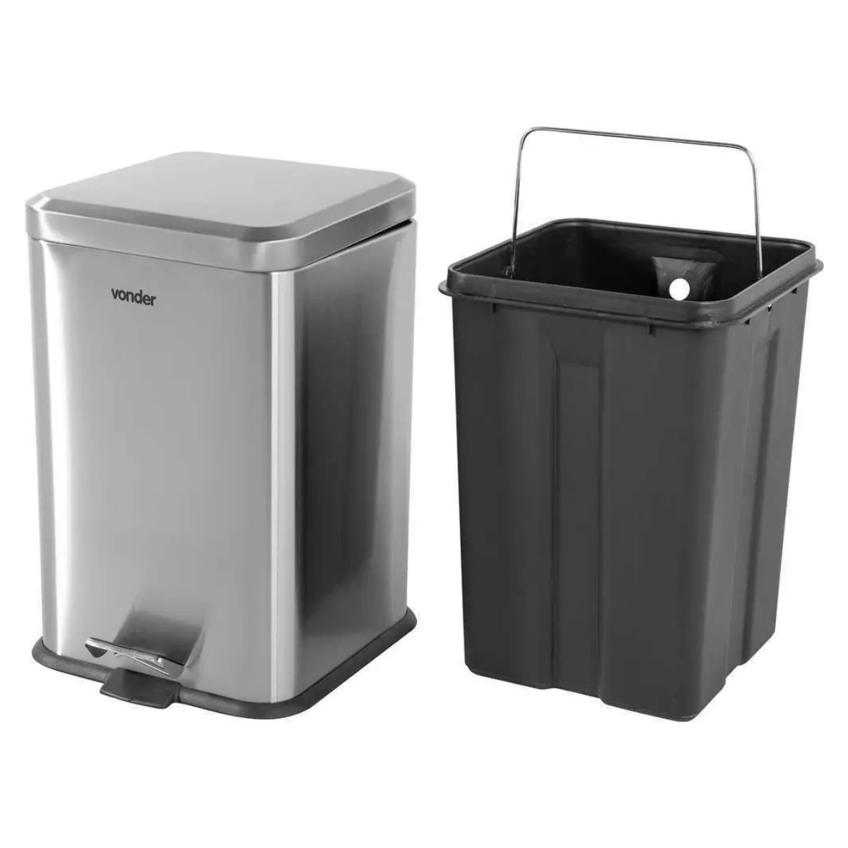 LIXEIRA RETANGULAR ANTIDERRAPANTE 20 LITROS INOX COM PEDAL VONDER LIXEIRA RETANGULAR ANTIDERRAPANTE 20 LITROS INOX COM PEDAL VONDER