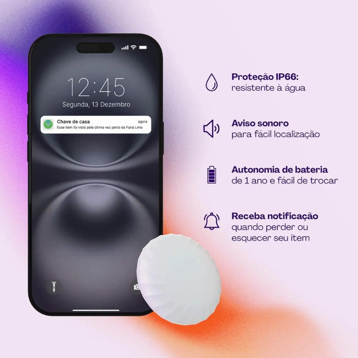 LOCALIZADOR DE OBJETOS BLUETOOTH TAG BRANCO GEONAV 50M