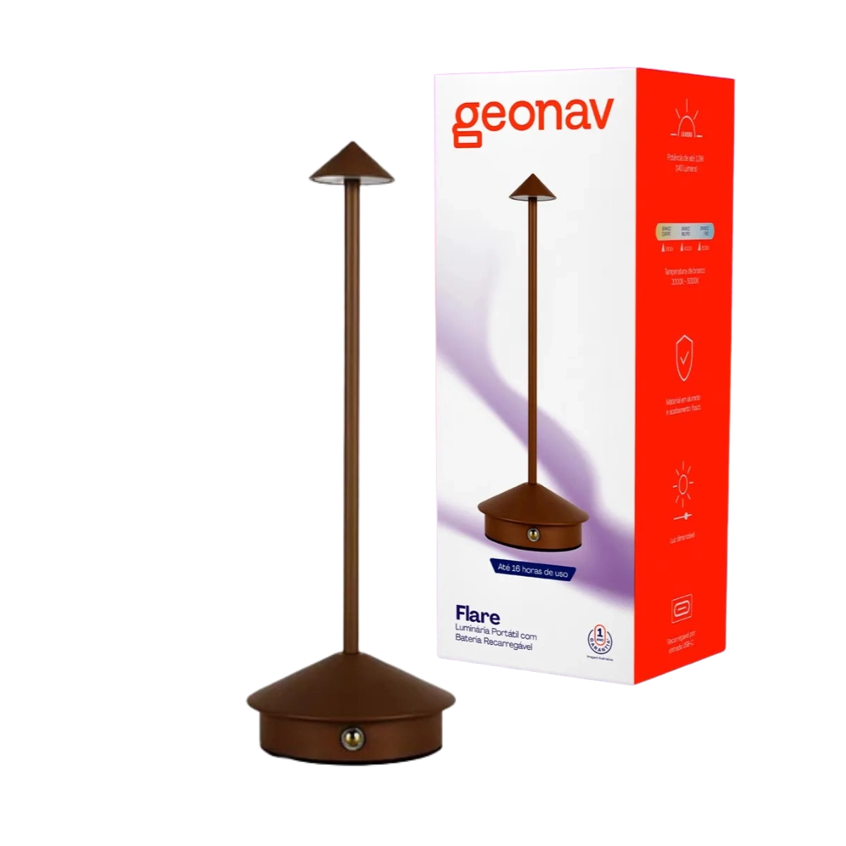 LUMINÁRIA FLARE PORTÁTIL COM BATERIA RECARREGÁVEL MARROM